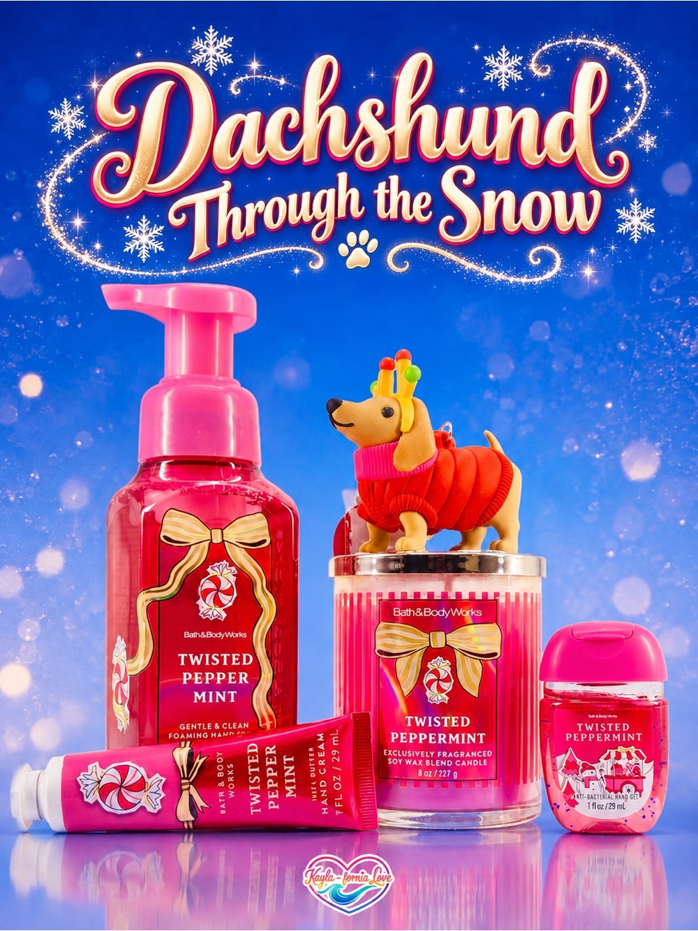 Bath & Body Works Twisted Peppermint 5pc Candle Light Up Dachshund Set